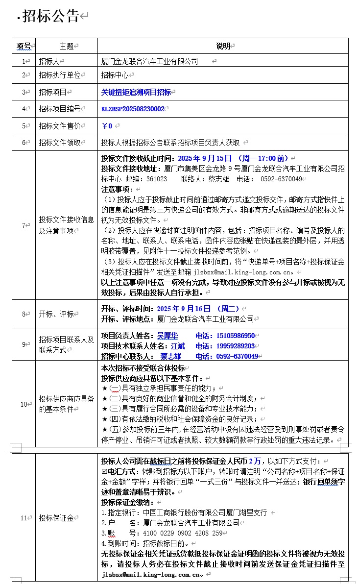 公開招標(biāo)招標(biāo)公告-標(biāo)準(zhǔn)關(guān)鍵扭矩追溯-2025.09.15